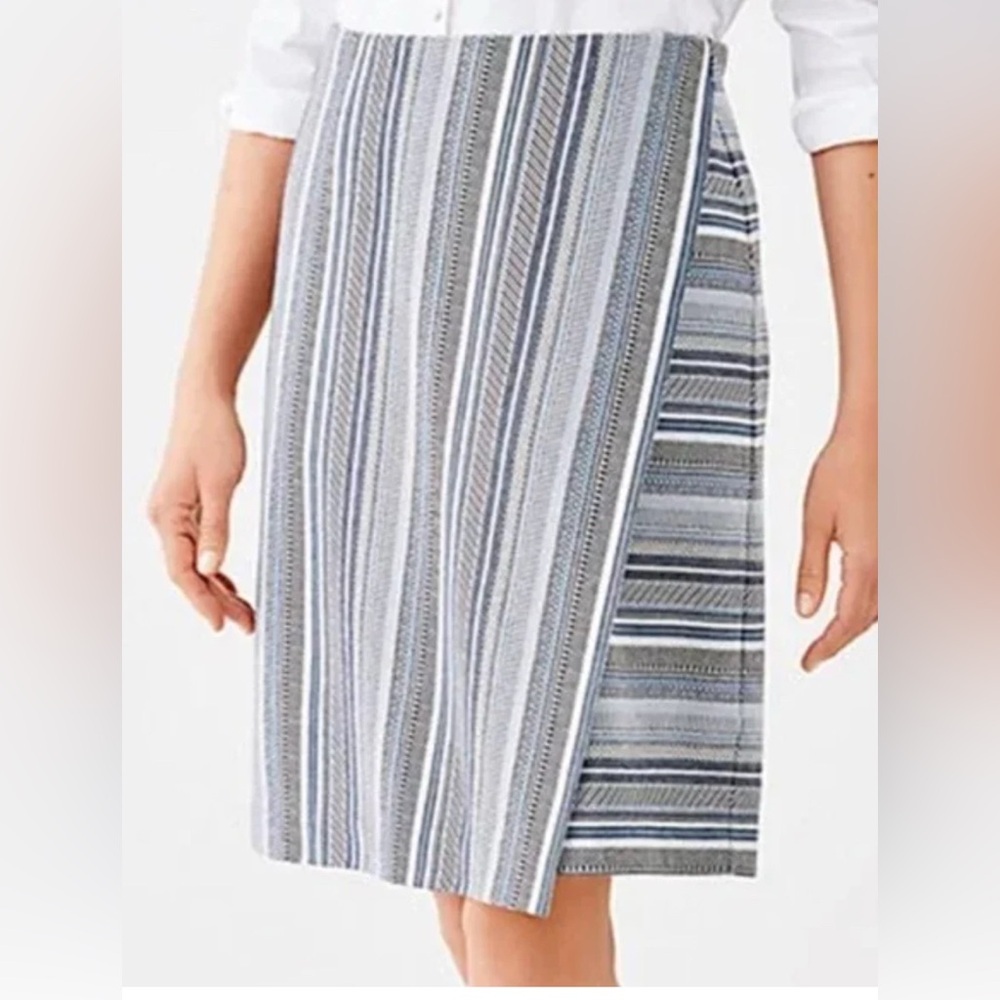 J. Jill Medium M Blue Breeze Mountain Faux Wrap Stretch Ponte Knit Pencil Skirt